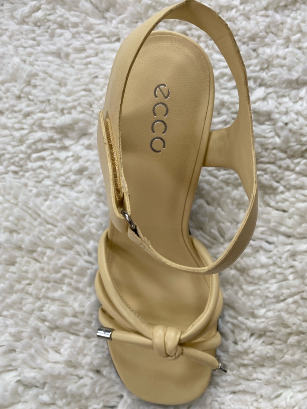 Ecco Pale Yellow Block Heel Sandals with Strappy Knot Detail - Picture 2 of 5